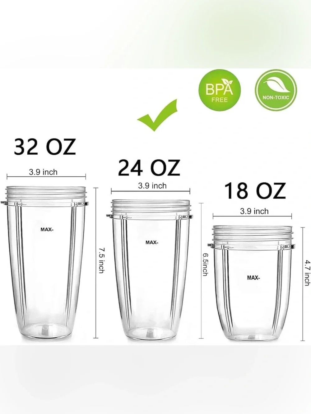 24 oz Blender Cups Compatible with NutriBullet Pro 900w/600w Series, 2 Pack TWO